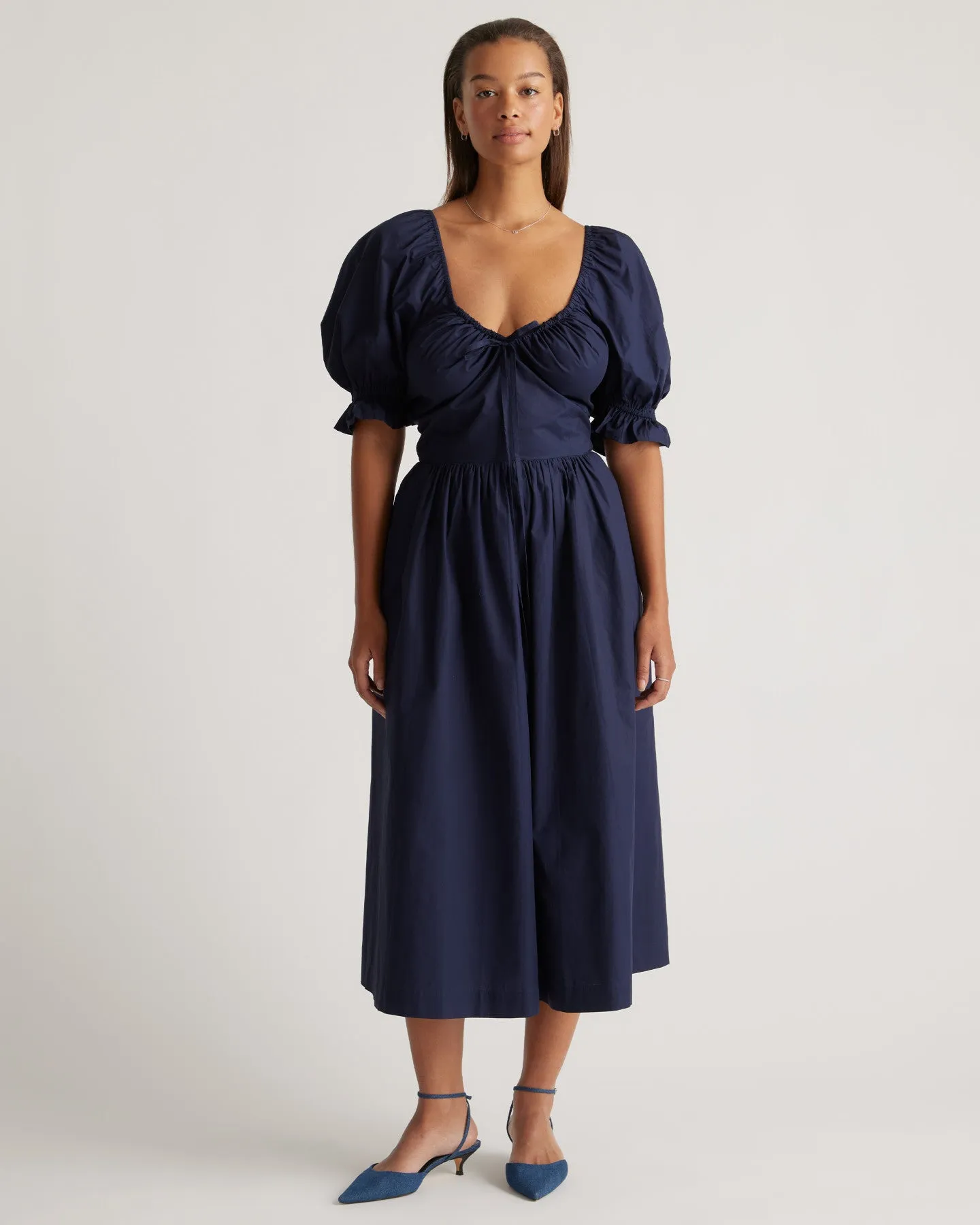 100% Organic Cotton Puff Sleeve Midi Dress