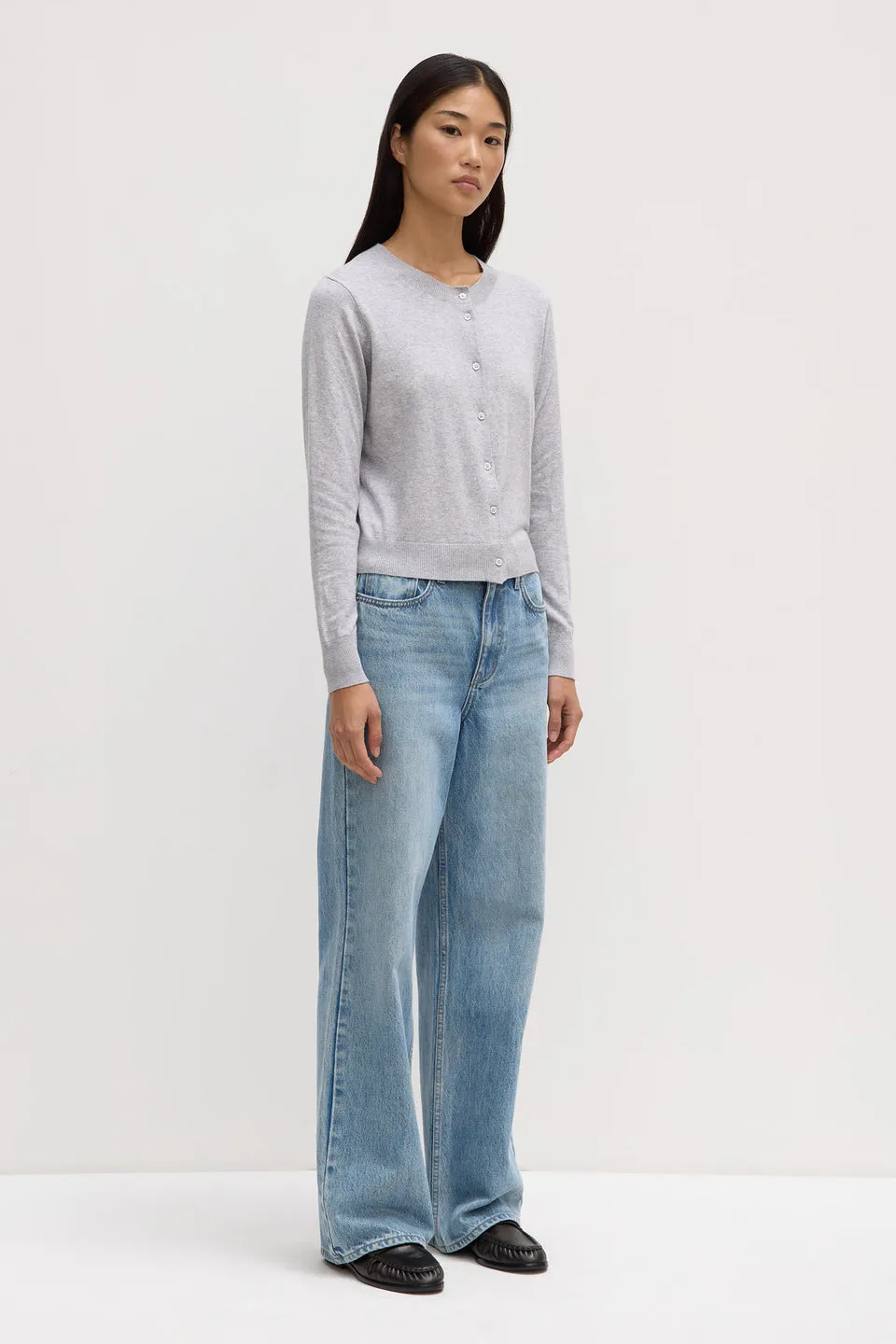 Assembly Label - Semra Cotton Cashmere Cardigan, Grey Marle