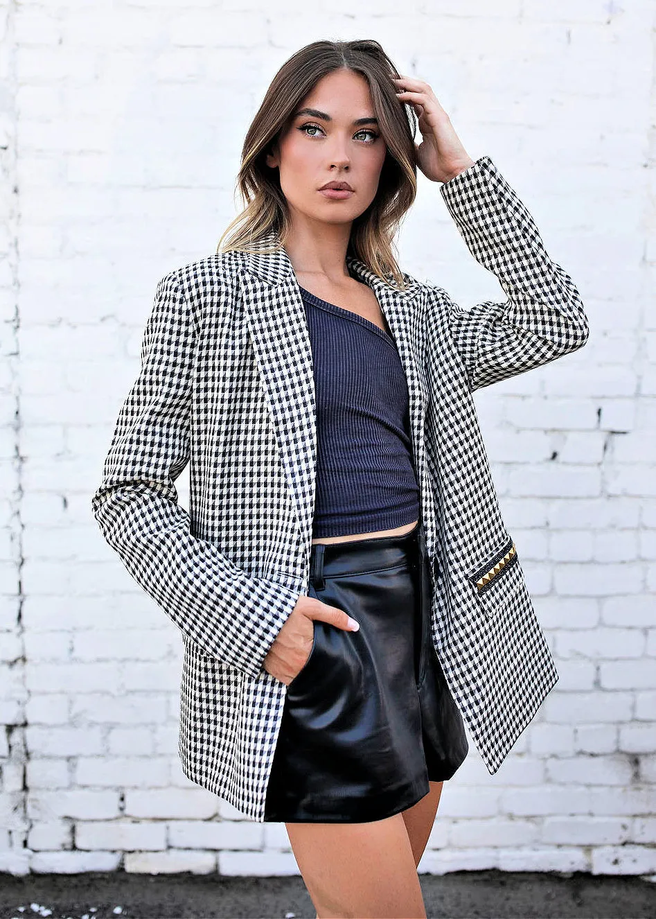 BEST SELLER!! The Rock Studded Houndstooth Blazer