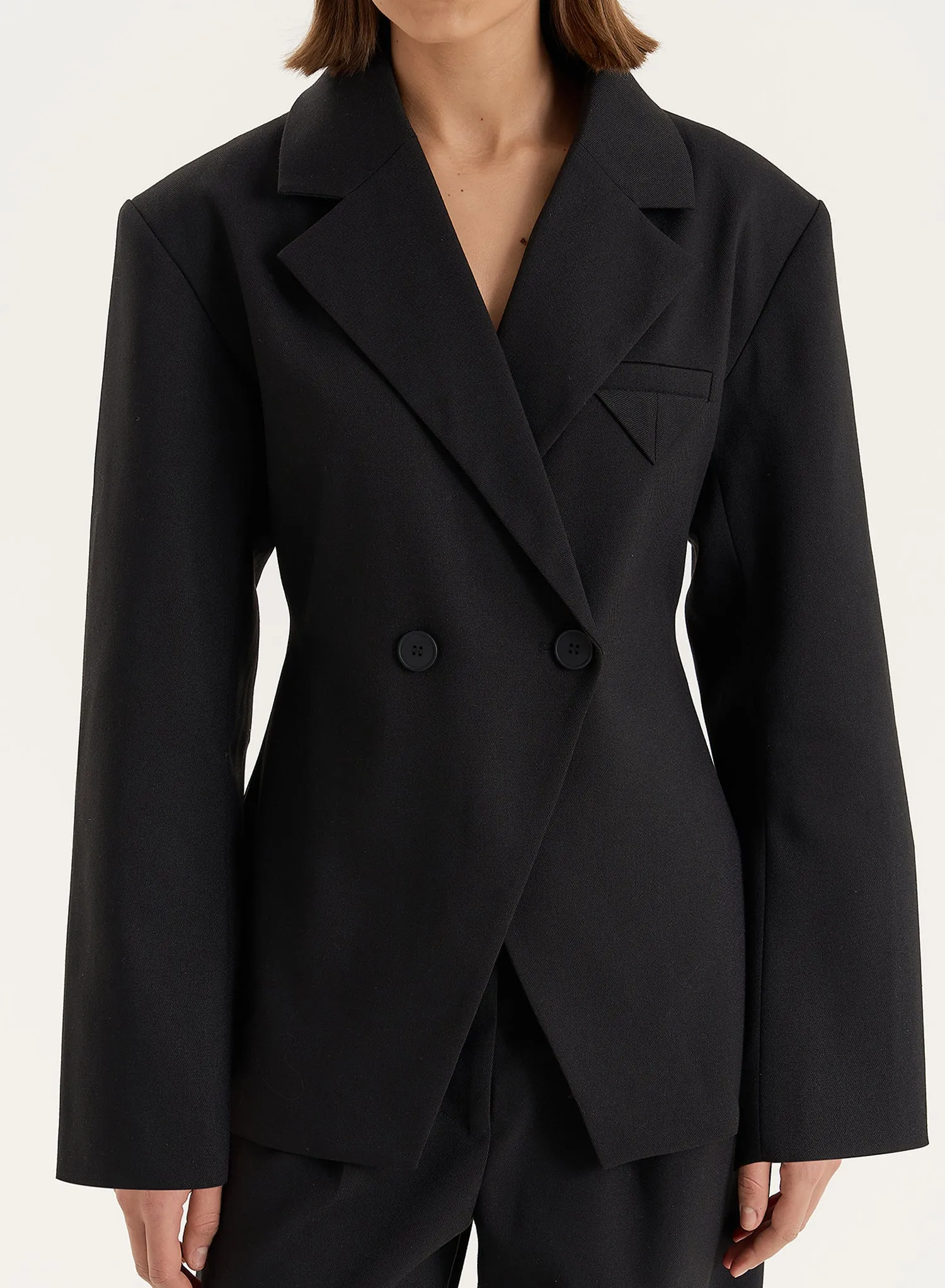 Black Cinched Waist Tailored Blazer- Reese