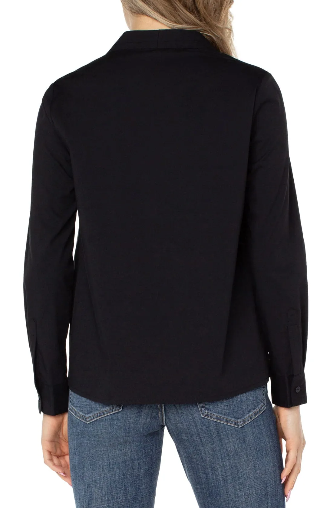 Black V-Neck Stand Up Collar Top