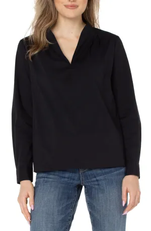 Black V-Neck Stand Up Collar Top