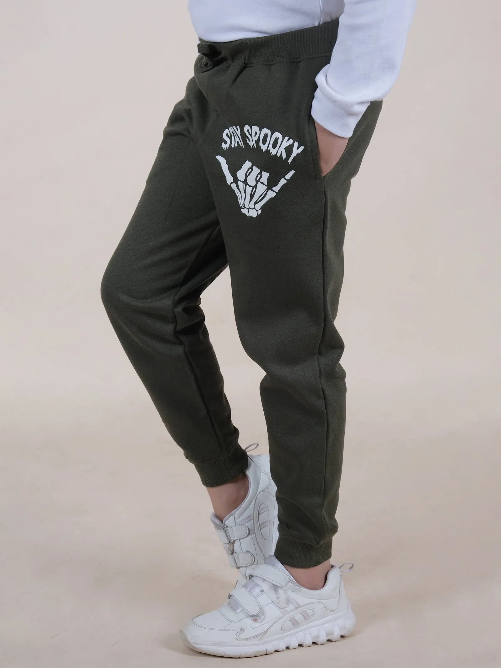 Boys Fleece Printed Straight Pocket Track Pant