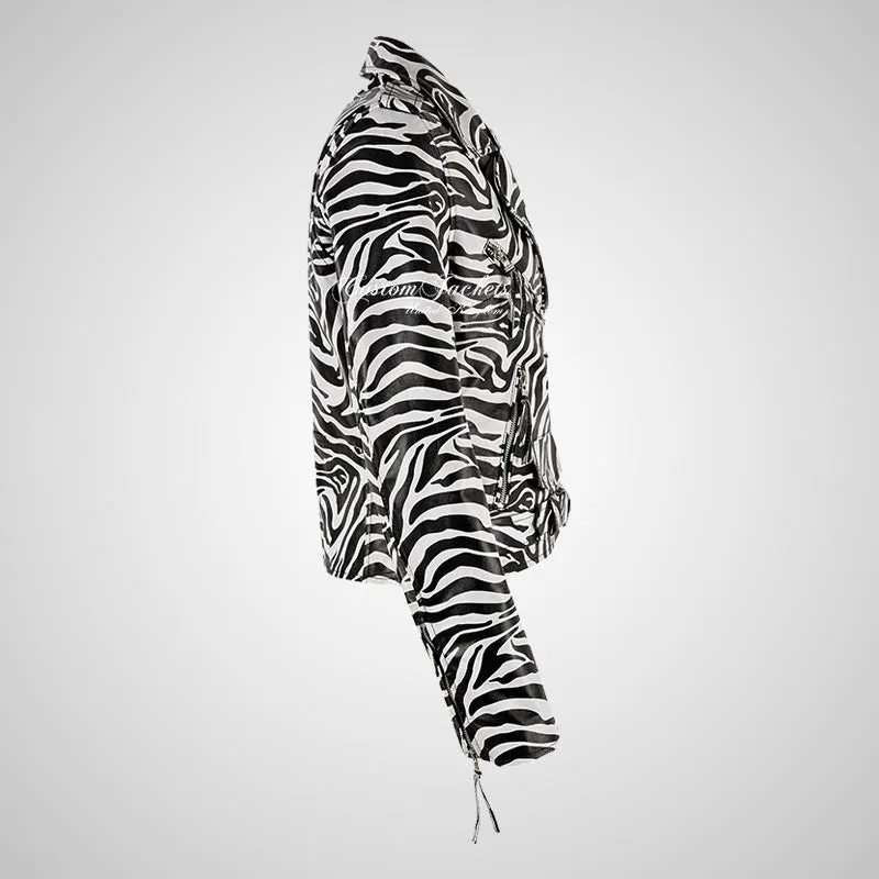 BRANDO Ladies Leather Biker Jacket in Zebra Print
