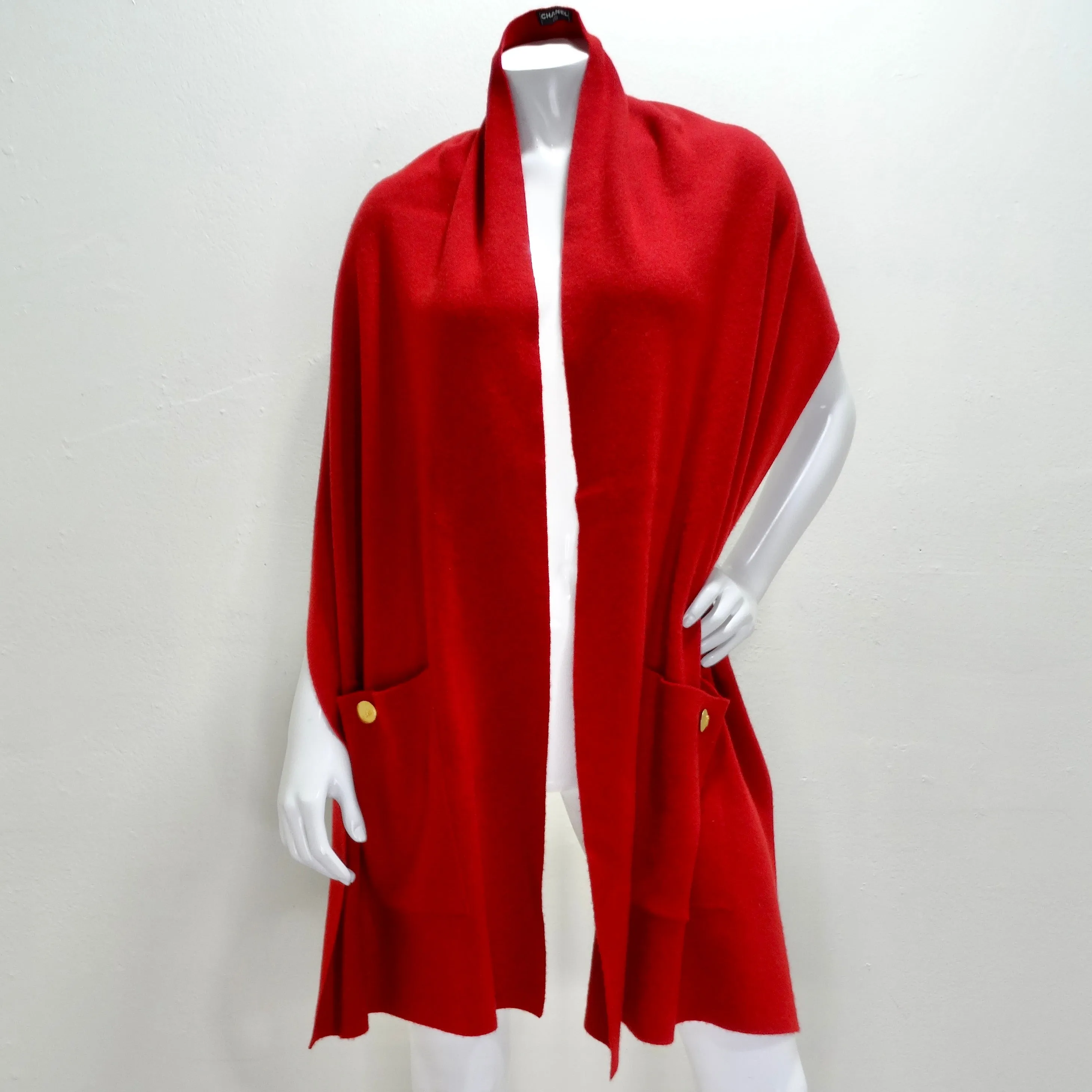 Chanel 90s Red Cashmere Pocket Scarf