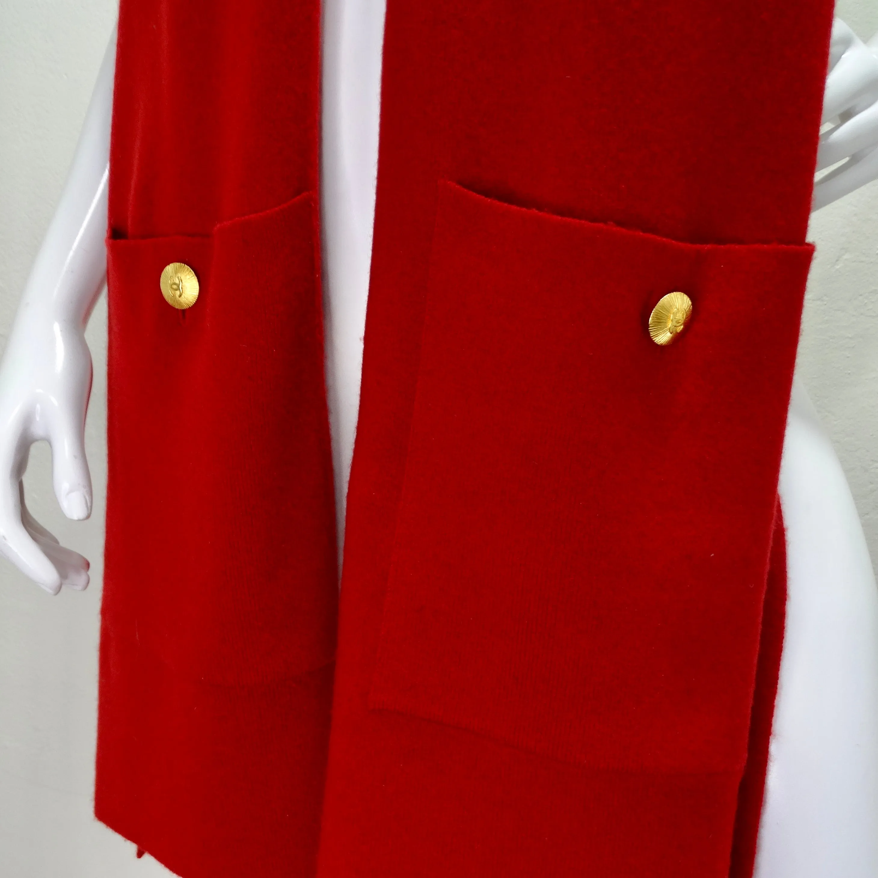 Chanel 90s Red Cashmere Pocket Scarf
