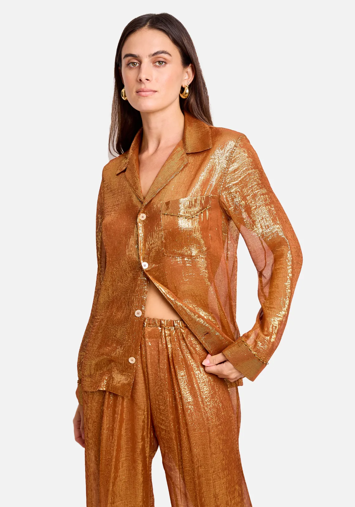 CHIC CHIFFRON LUREX SILK AND BEADS SHIRT
