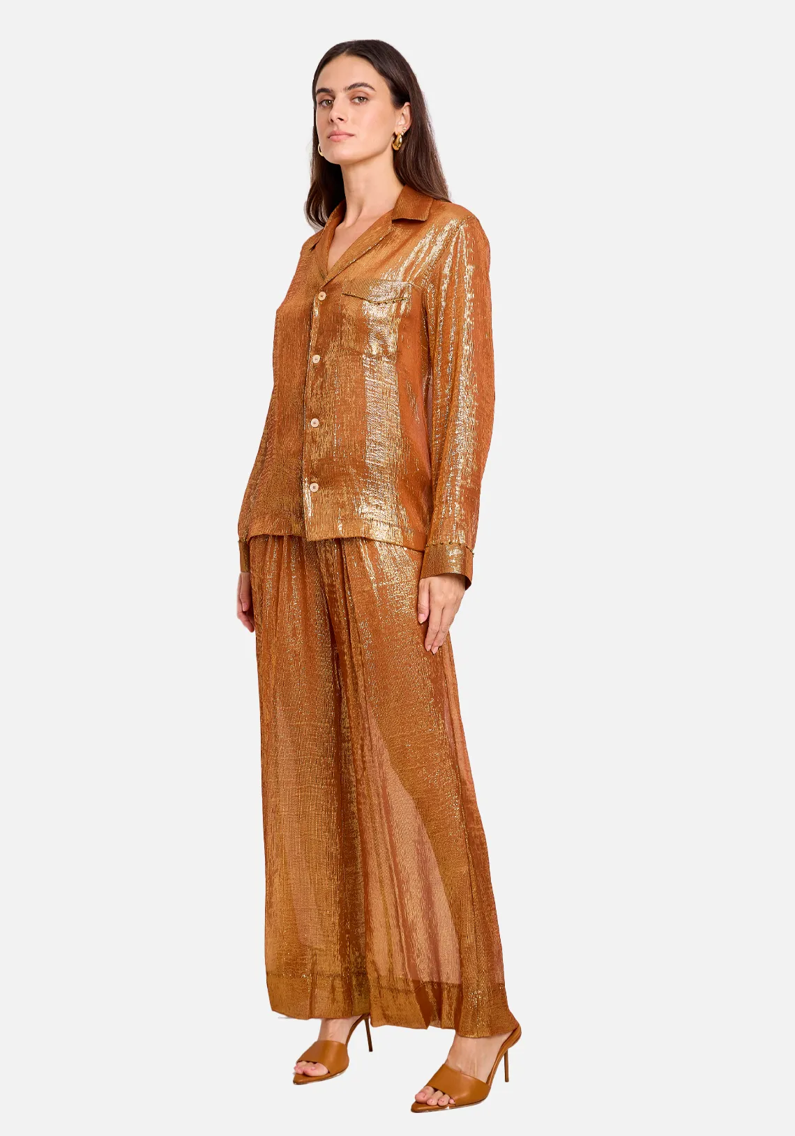CHIC CHIFFRON LUREX SILK AND BEADS SHIRT
