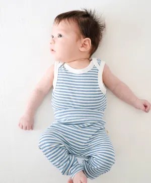 Comfy baby singlet bodysuit - Blue stripes