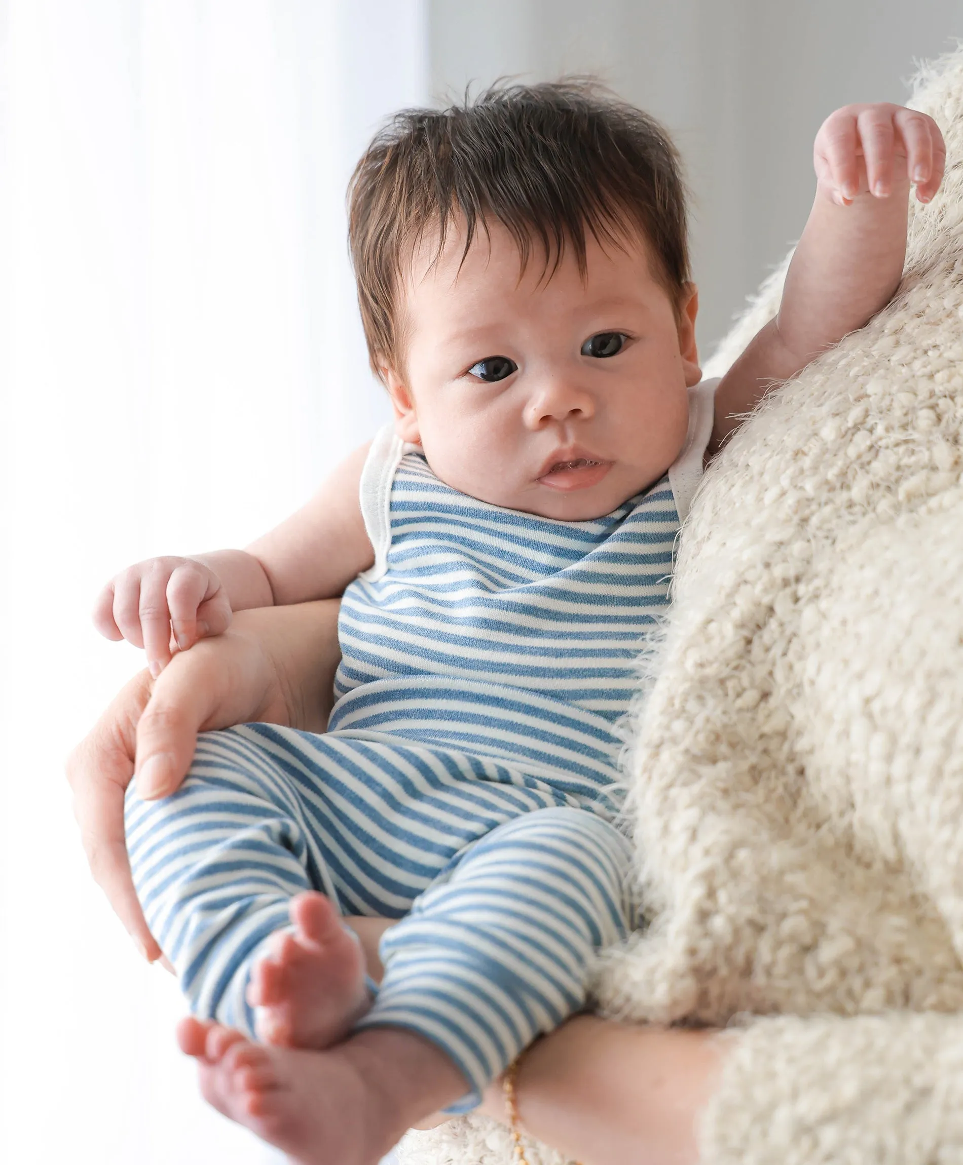 Comfy baby singlet bodysuit - Blue stripes