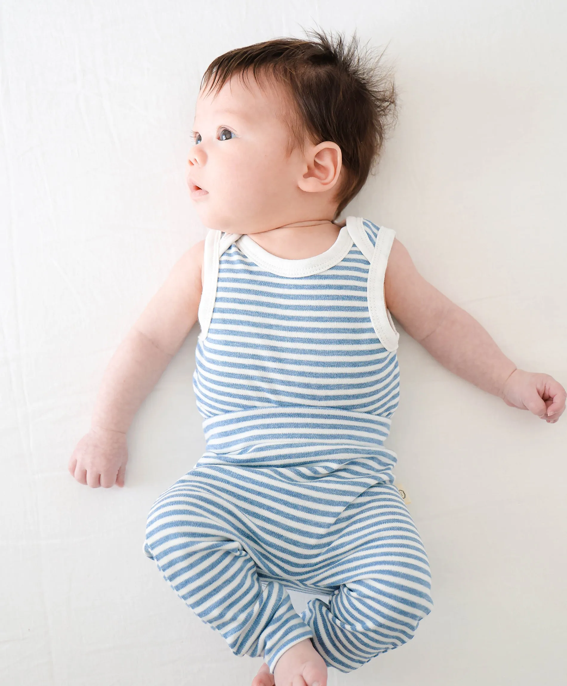 Comfy baby singlet bodysuit - Blue stripes