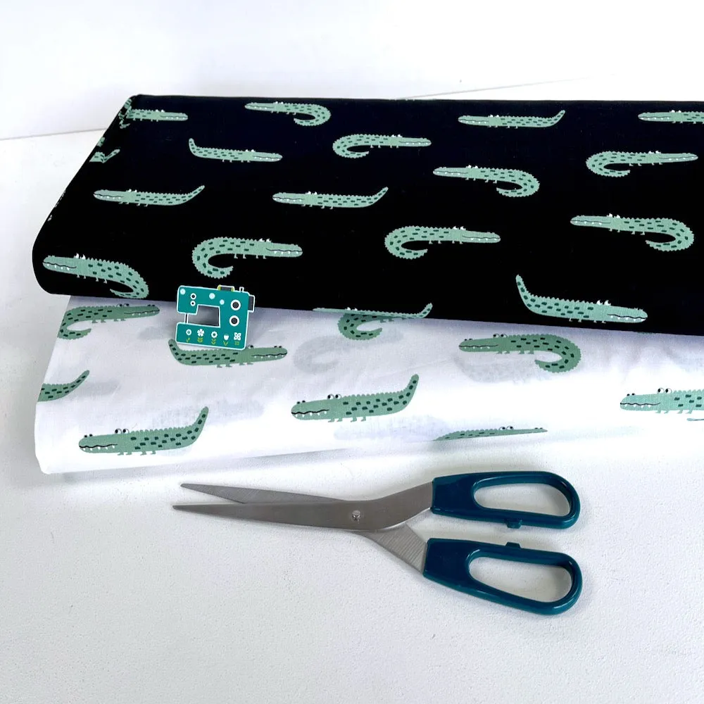 Cotton Poplin Fabric - Later Alligator - White