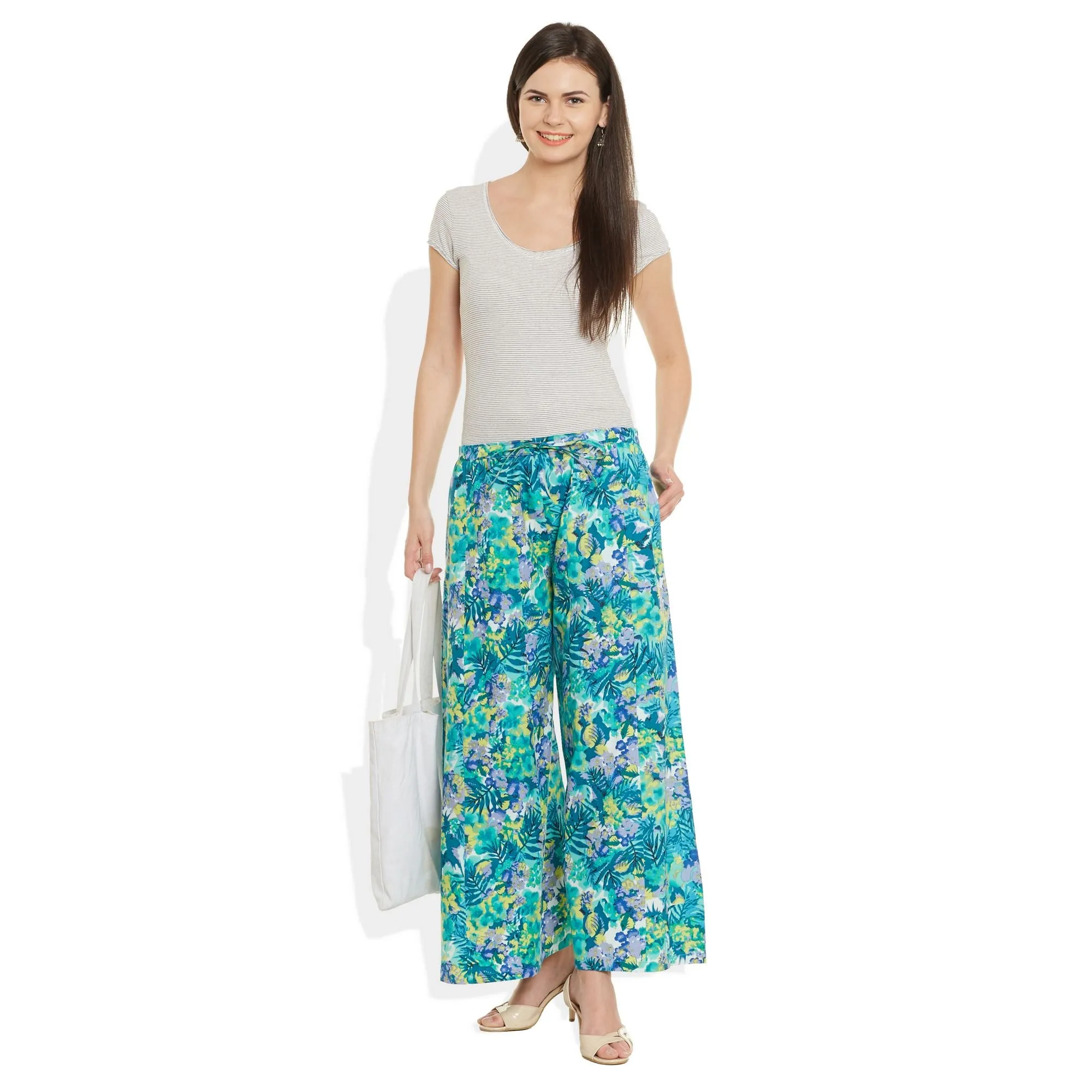Cotton Printed Palazzo Pants For Women Indian,Large,W-CPLZL-2721