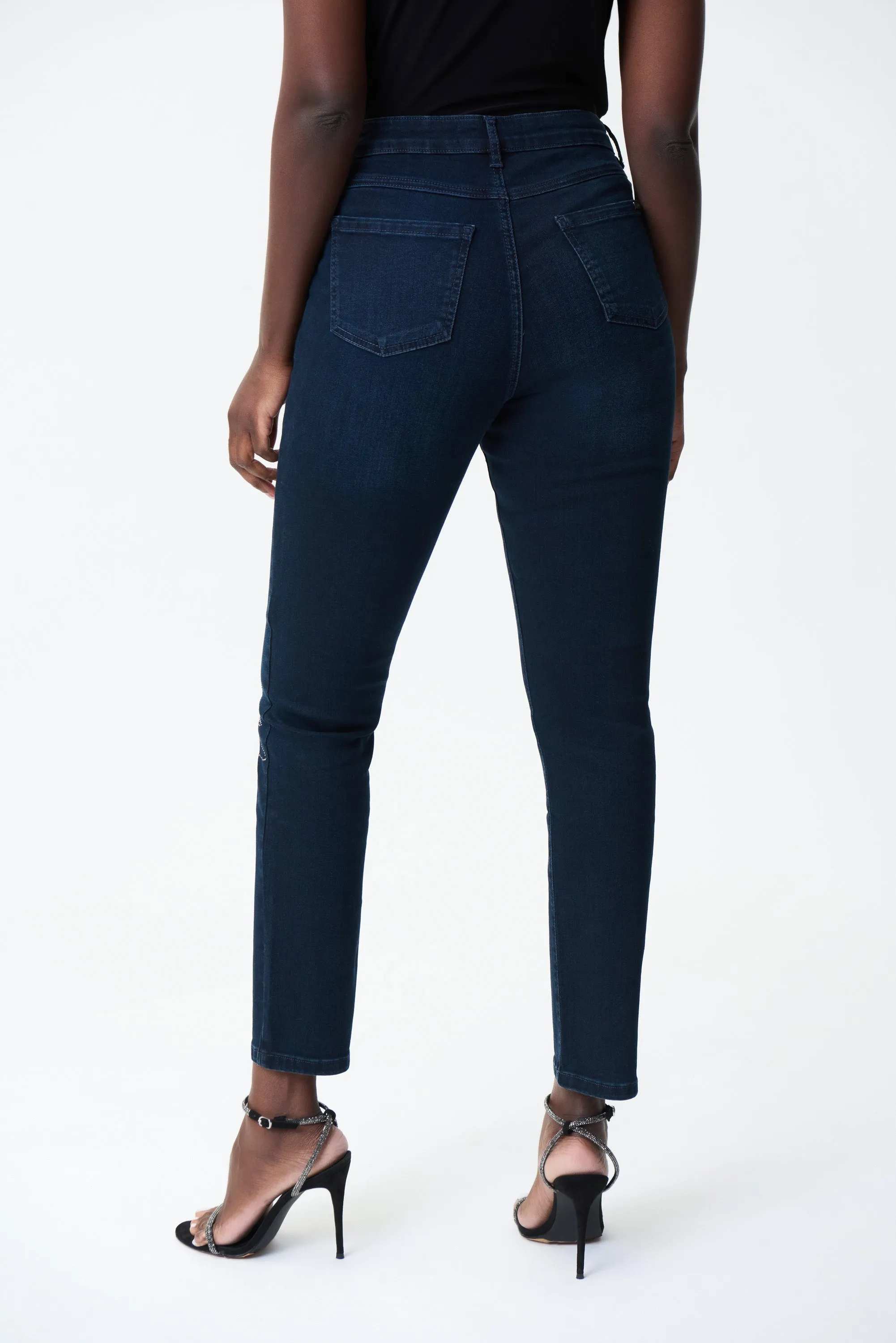 Cropped Jeans With Rhinestone Embellished Patches