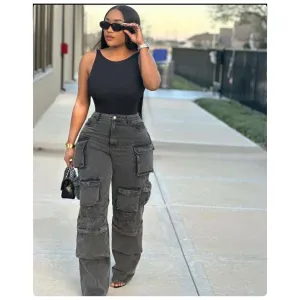 Denim Washed Cargo Pants.