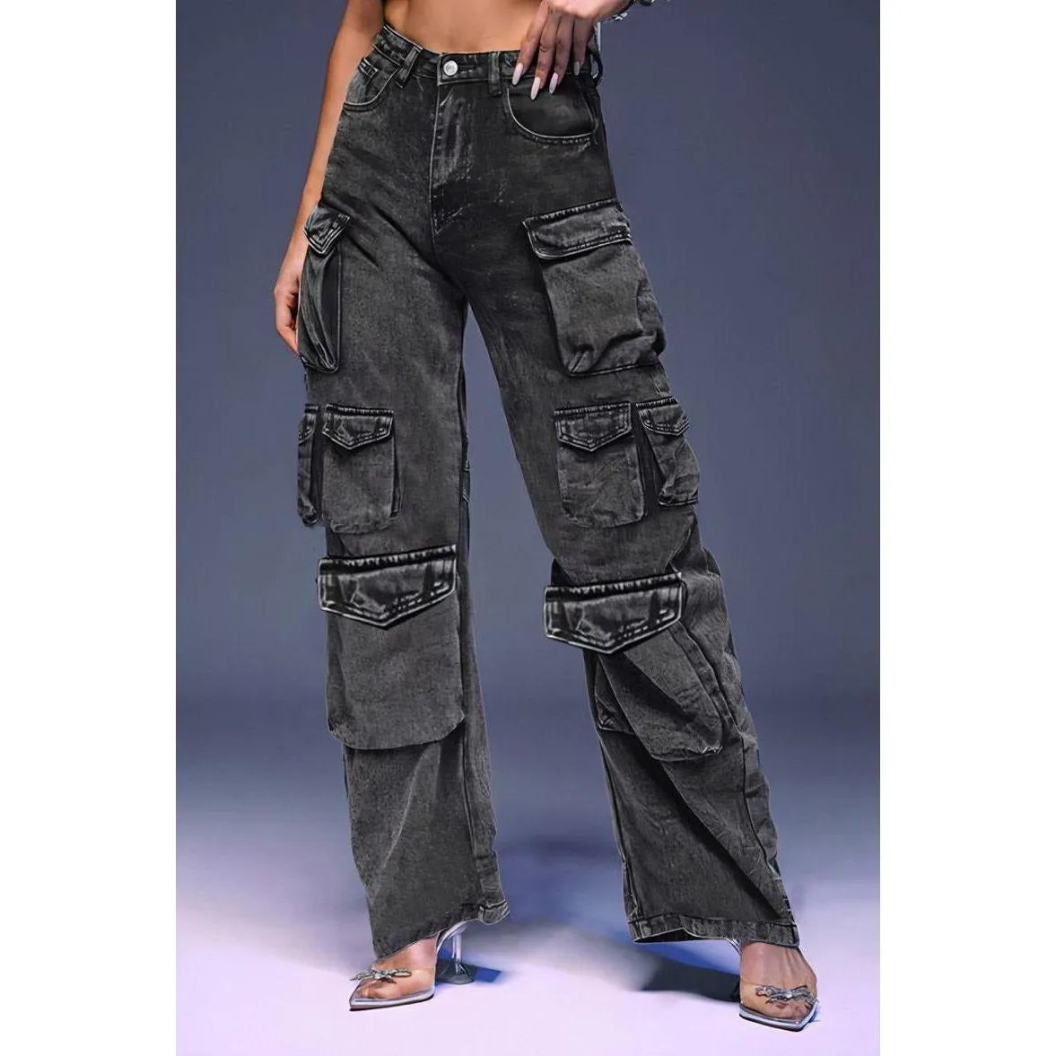 Denim Washed Cargo Pants.