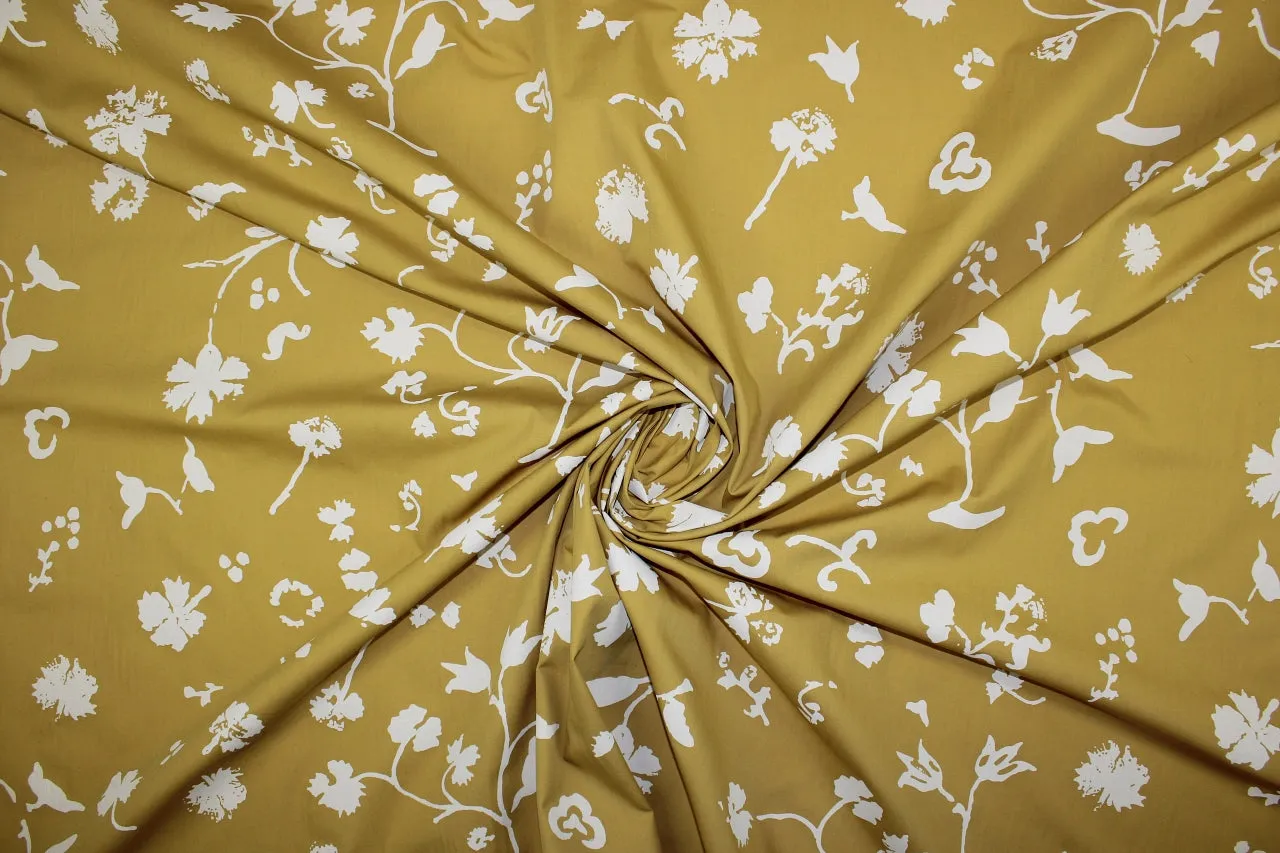 Dutch Organic "Negative Print" Floral Cotton Shirt Weight - Mustard/White