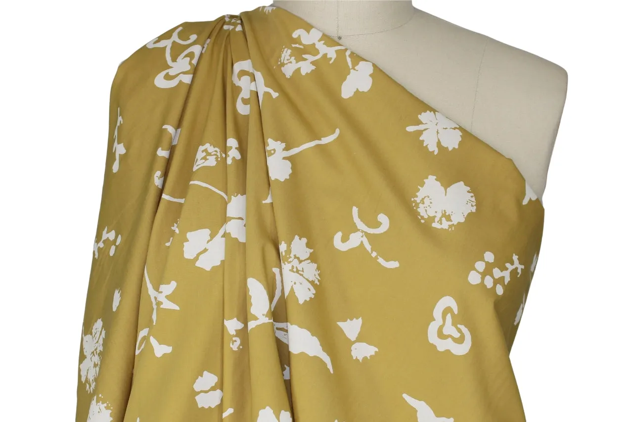 Dutch Organic "Negative Print" Floral Cotton Shirt Weight - Mustard/White
