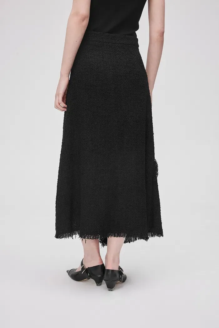 Edy Fringed Midi Skirt in Lightweight Tweed