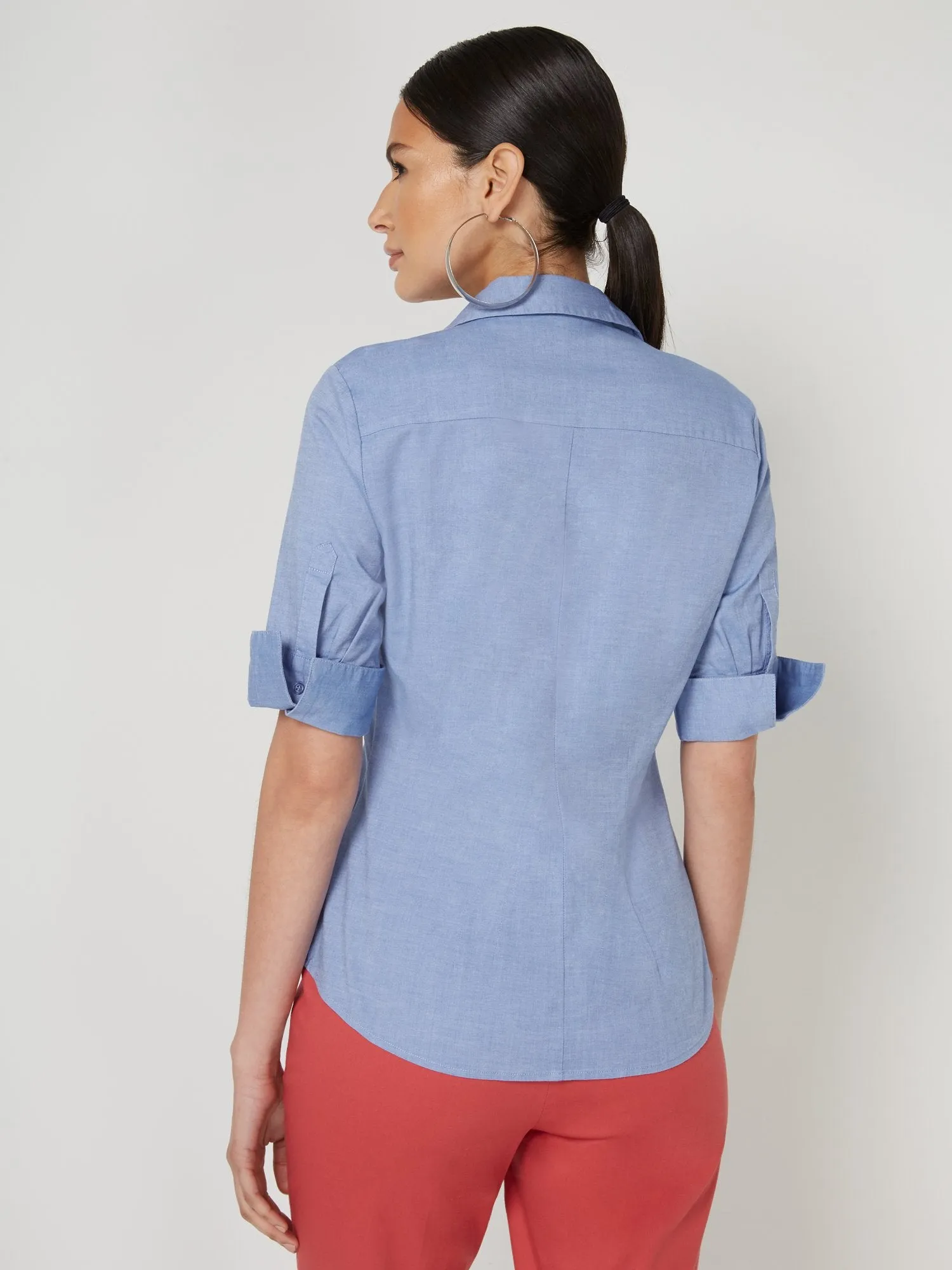 Elbow-Sleeve Button-Down Chambray Madison Shirt - 7th Avenue