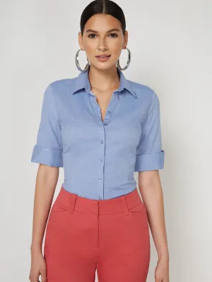 Elbow-Sleeve Button-Down Chambray Madison Shirt - 7th Avenue