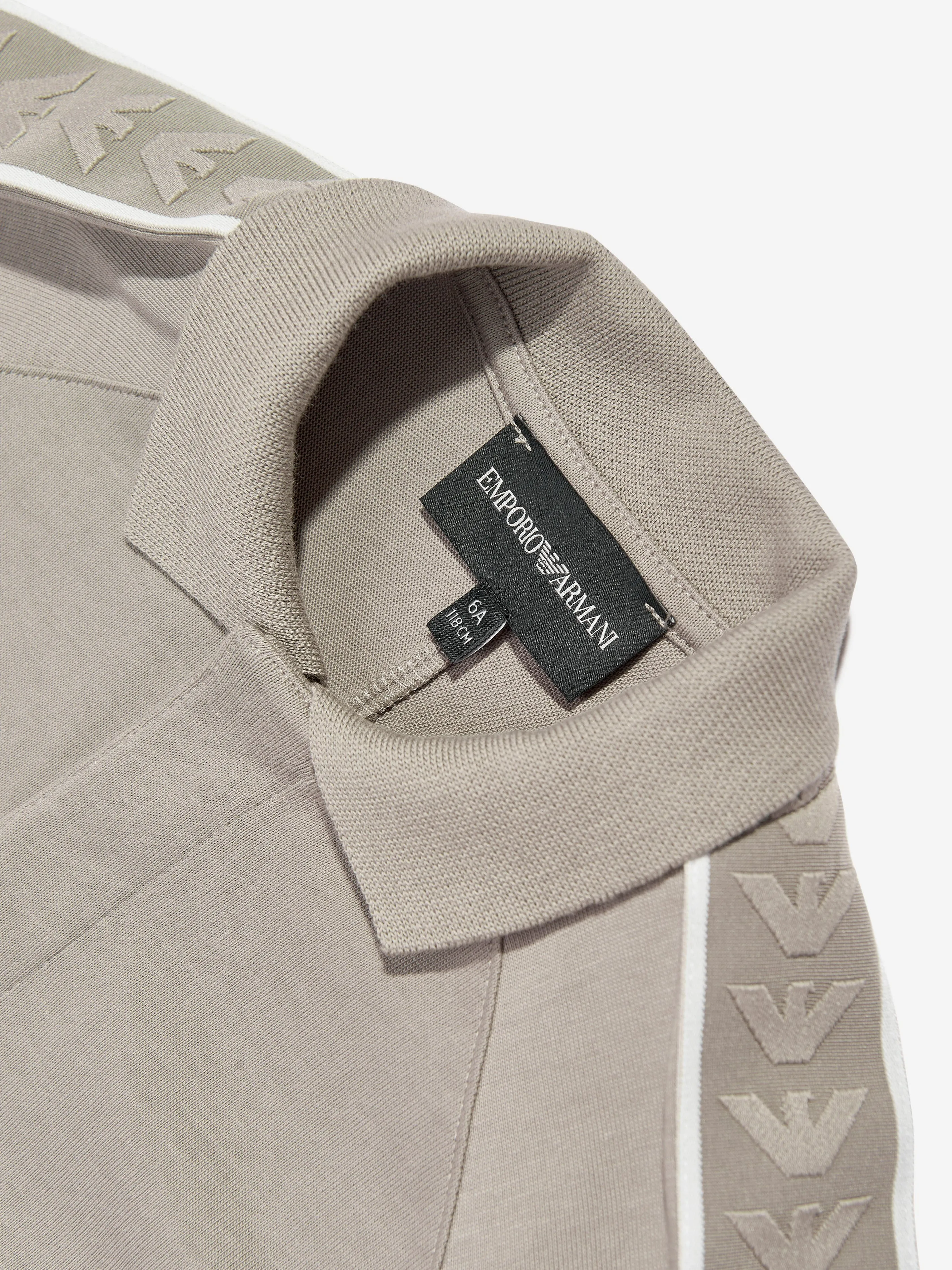Emporio Armani Boys Long Sleeve Polo Shirt in Beige