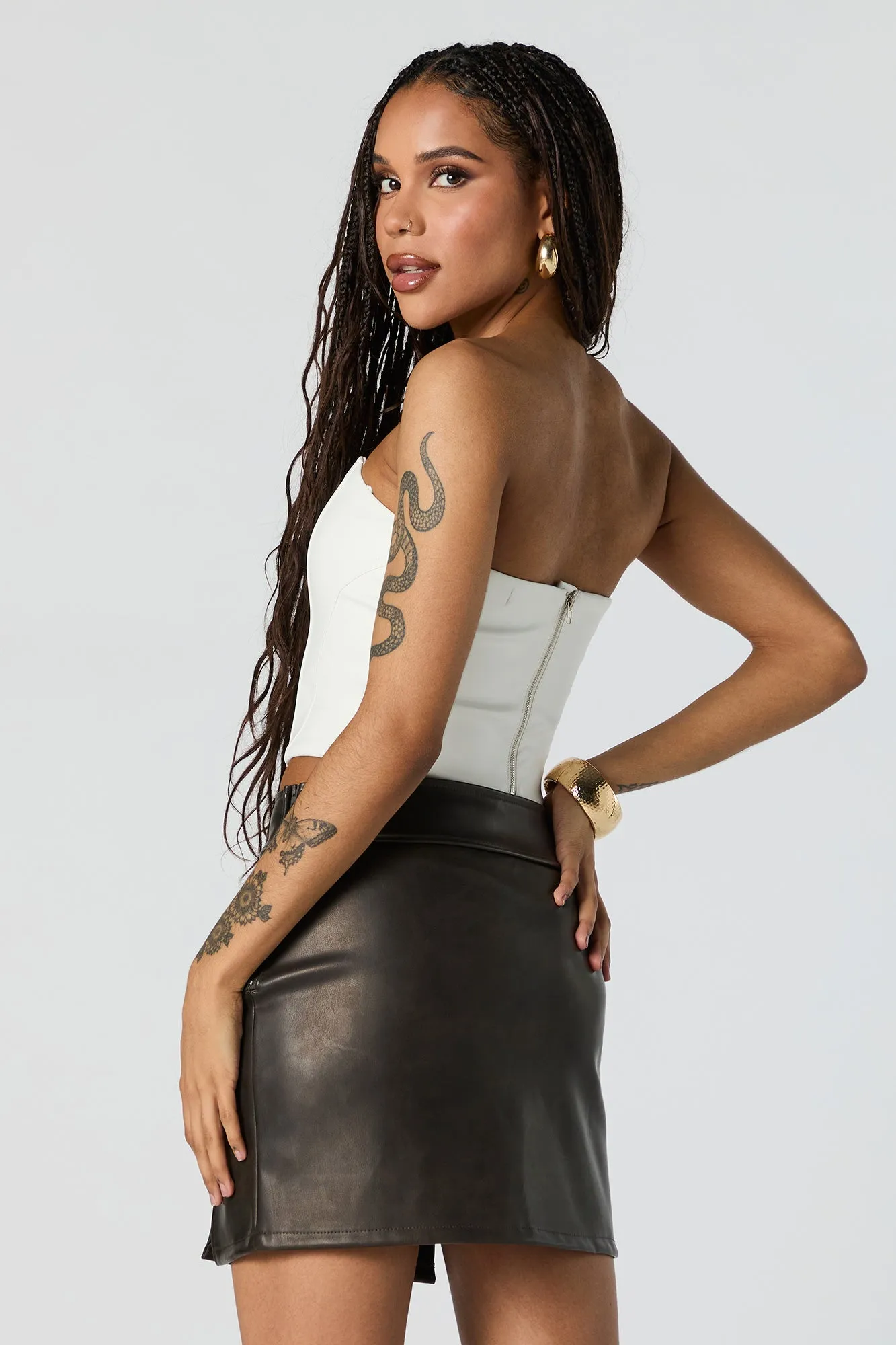 Faux Leather Double Slit Mini Skirt