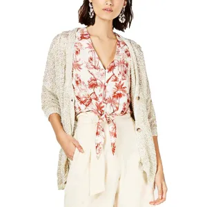 Gold White Button Down Jacquard Knit Cardigan