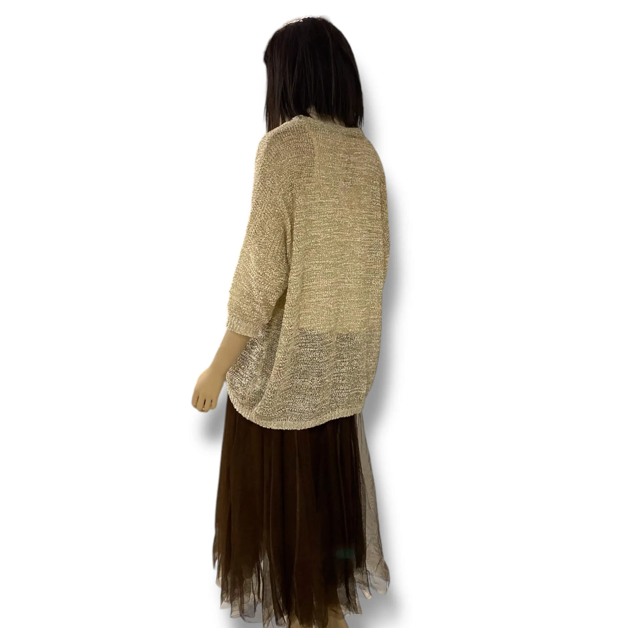 Gold White Button Down Jacquard Knit Cardigan
