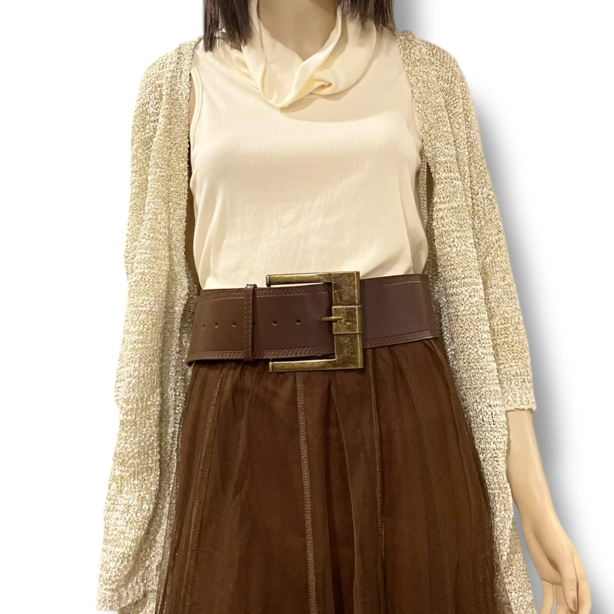Gold White Button Down Jacquard Knit Cardigan