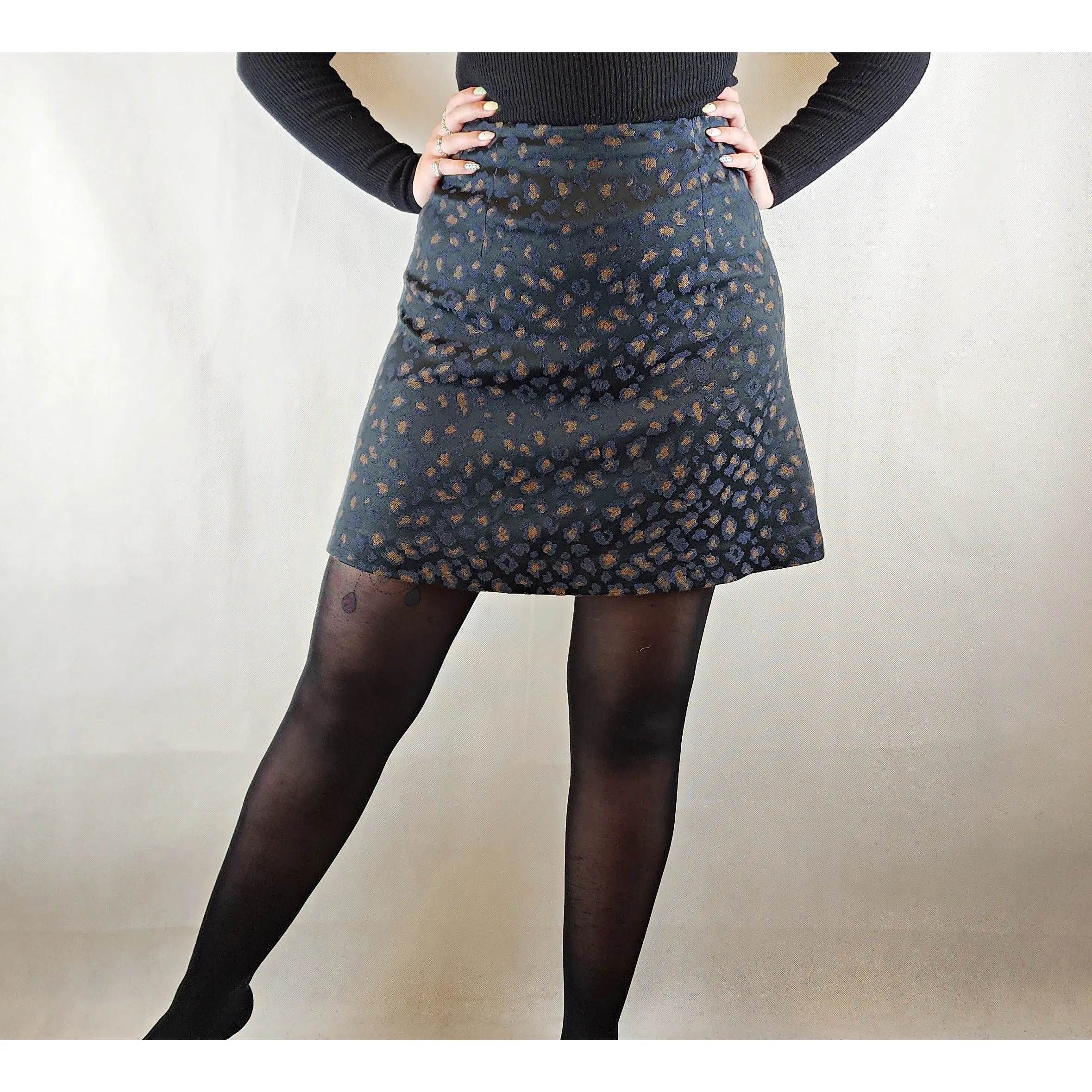 Gorman black subtle embroydered animal print knee length skirt size 12