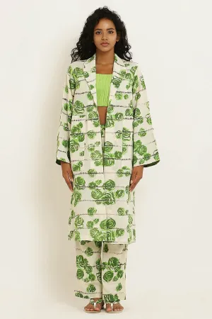 Green Rose Print Cotton Cape