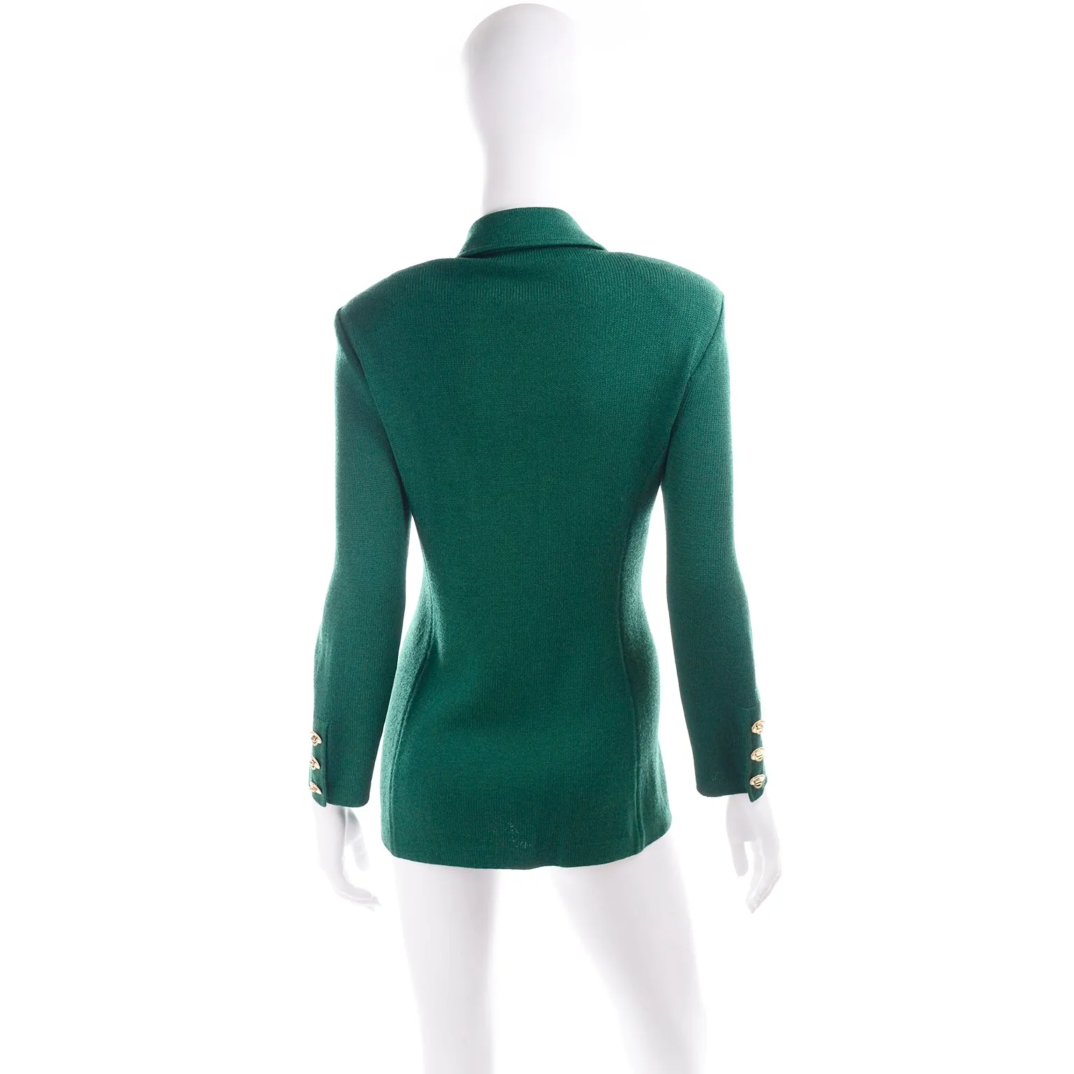 Green Santana Knit St John Blazer Jacket w Tiger Brooch