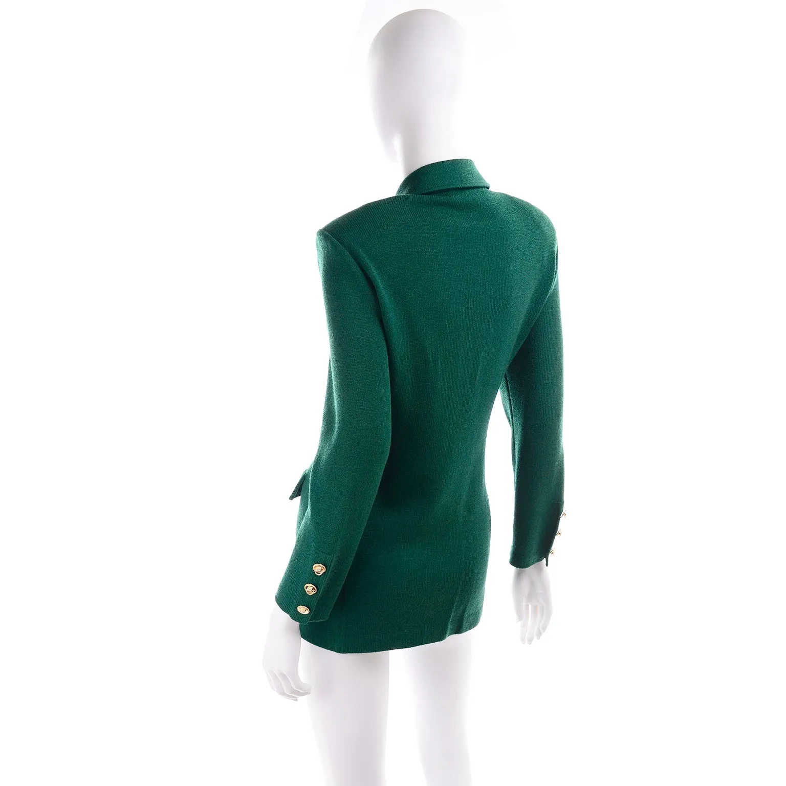 Green Santana Knit St John Blazer Jacket w Tiger Brooch