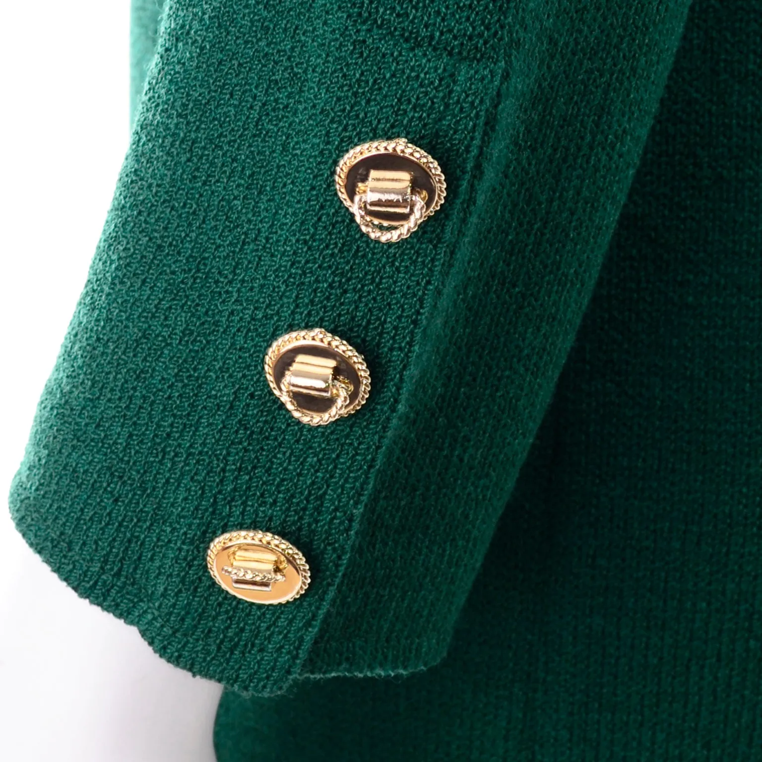 Green Santana Knit St John Blazer Jacket w Tiger Brooch