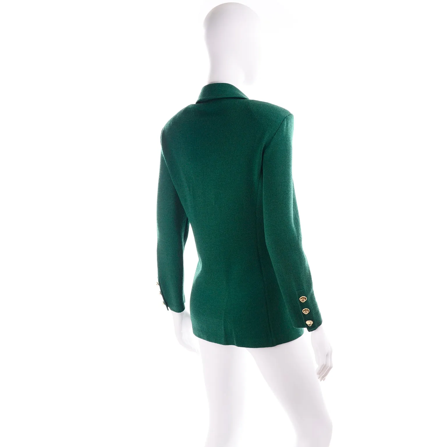 Green Santana Knit St John Blazer Jacket w Tiger Brooch