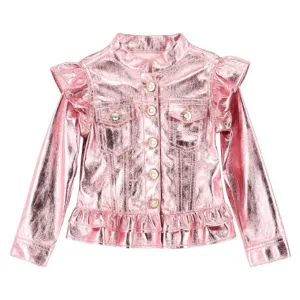 INDIGO METALLIC RUFFLE SHOULDER JACKET