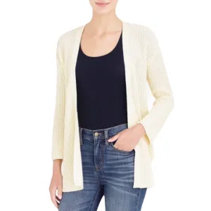 Ivory Rib Knit Mid Length Cardigan
