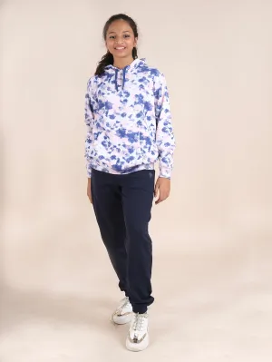 Kids Unisex Fleece Tie Dye Full Sleeve Hooded Sweatshirt With Solid Track Pant Set