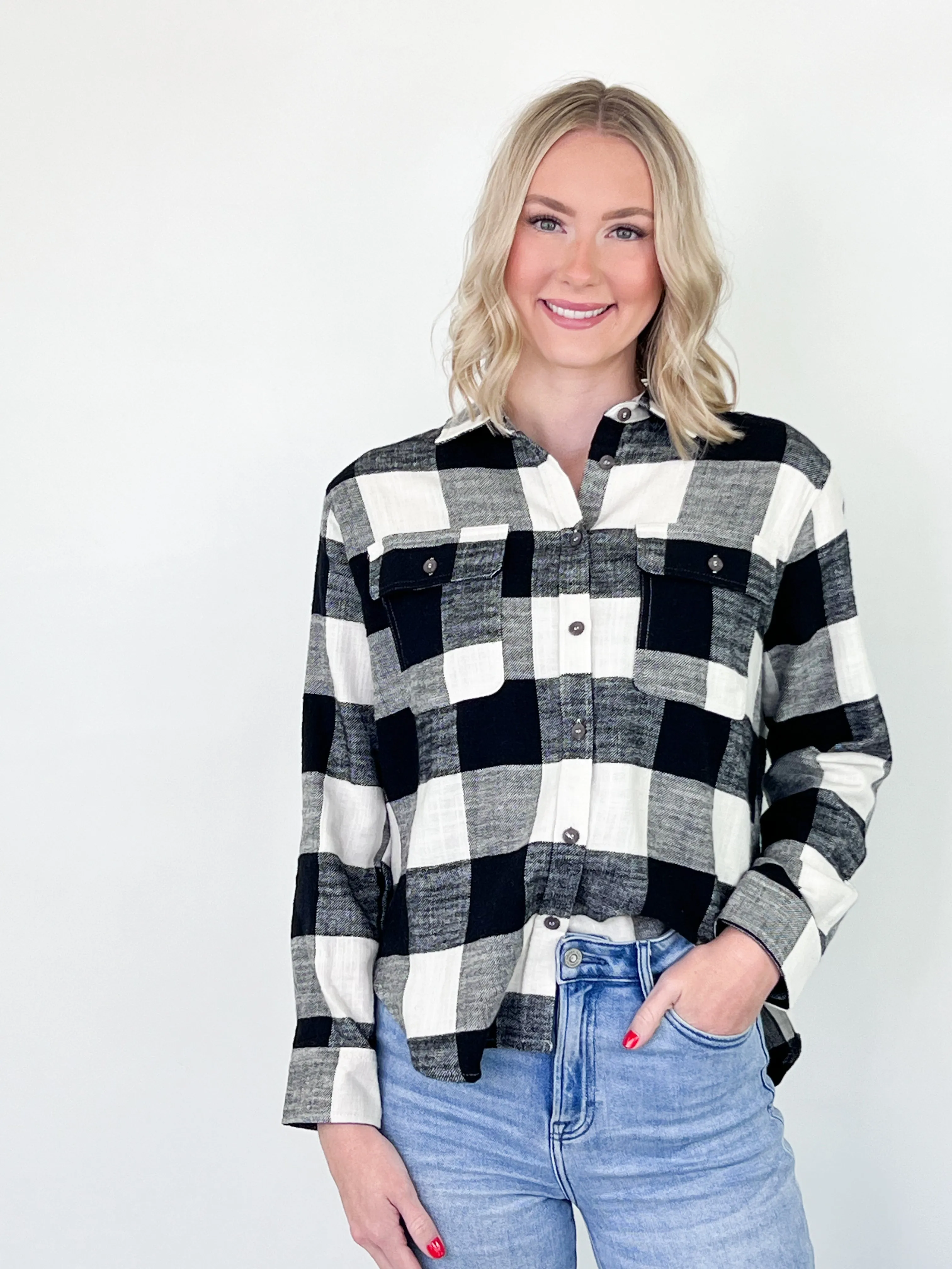 Kris - Black Plaid Button Down