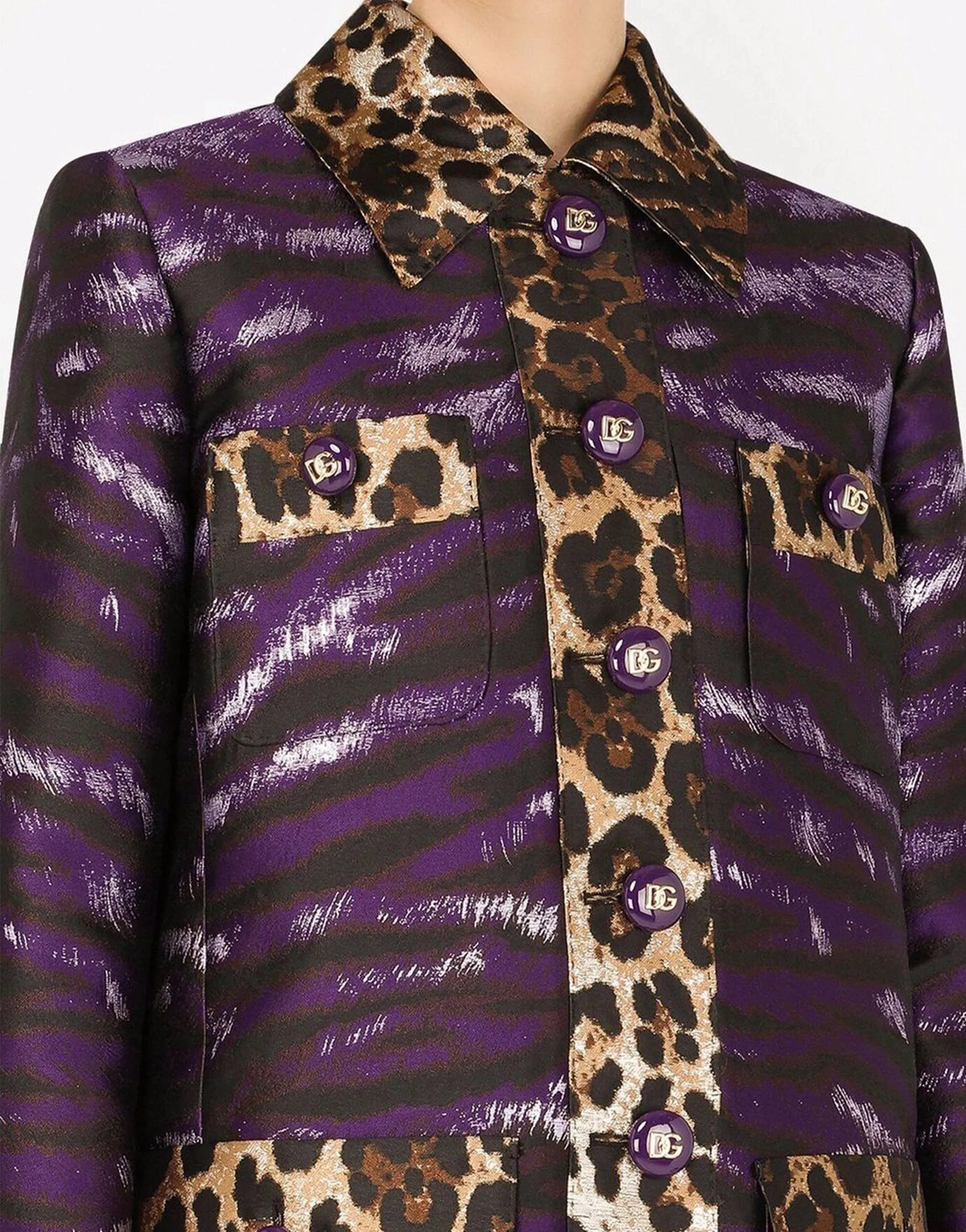 Lamé Jacquard Jacket With Tiger Print