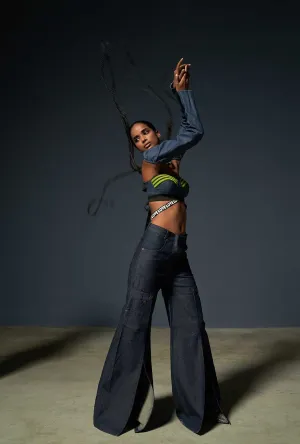 Mid Waist Slit Denim Pants