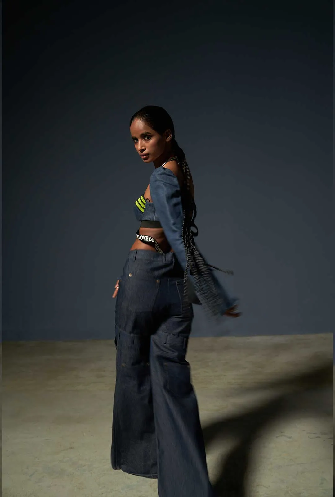 Mid Waist Slit Denim Pants