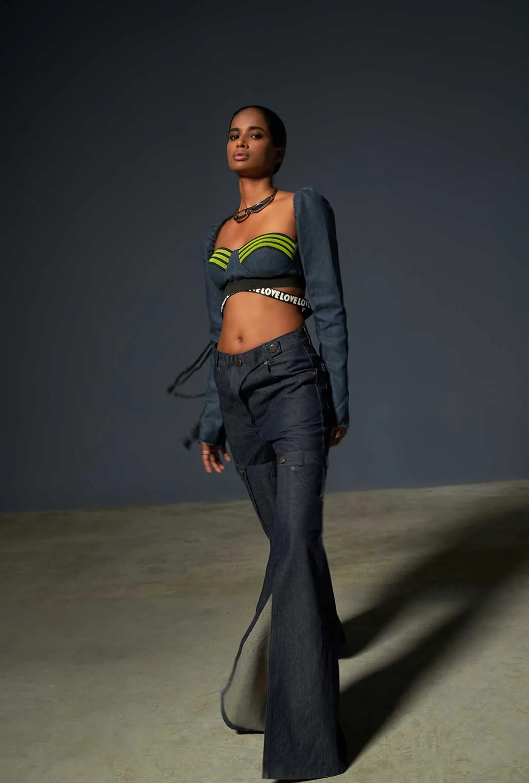 Mid Waist Slit Denim Pants