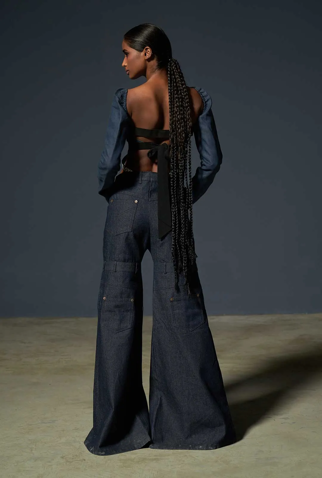Mid Waist Slit Denim Pants