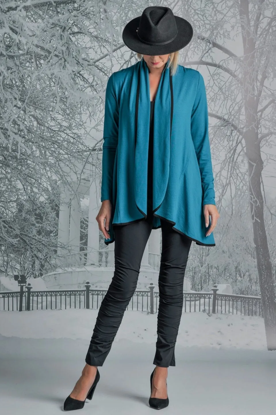 Paula Ryan Easy Fit Panelled Cardigan - Kingfisher/Black