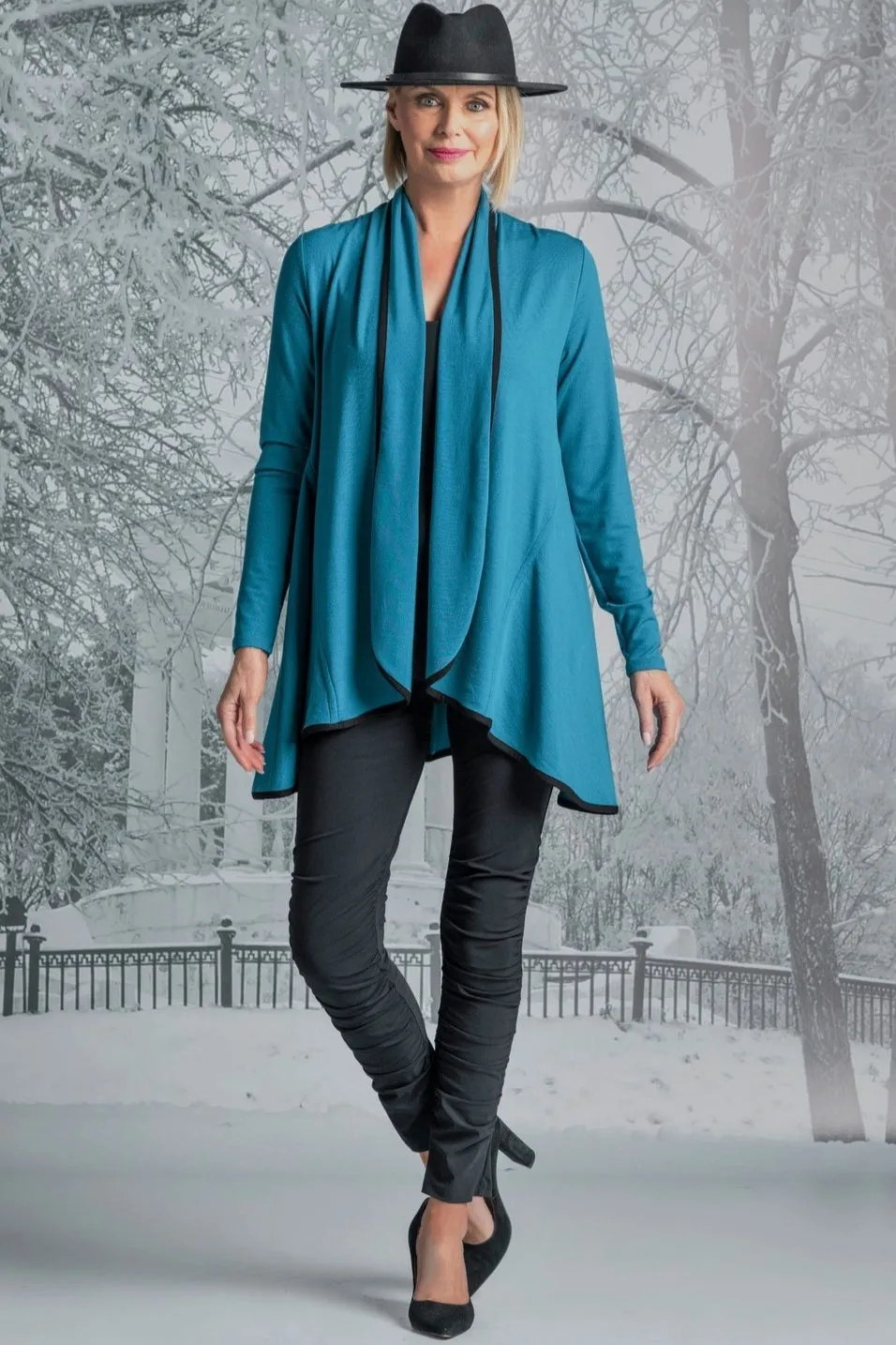 Paula Ryan Easy Fit Panelled Cardigan - Kingfisher/Black