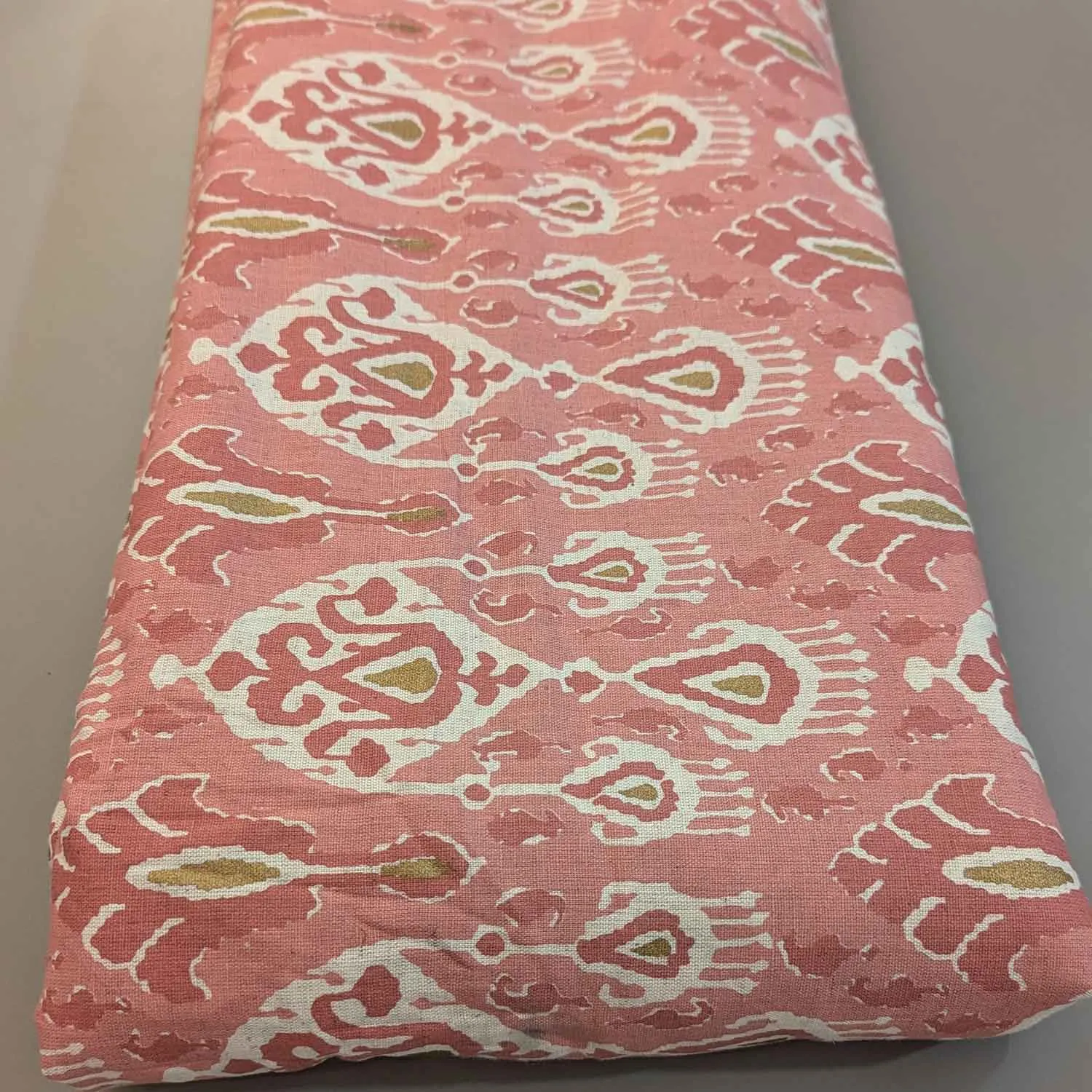 Peach & Pink Abstract Ikat Cotton Flex Fabric