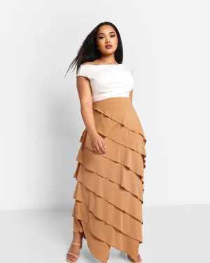 Rebdolls Women's Amanda Ruffle Maxi Bodycon Skirt | Brown