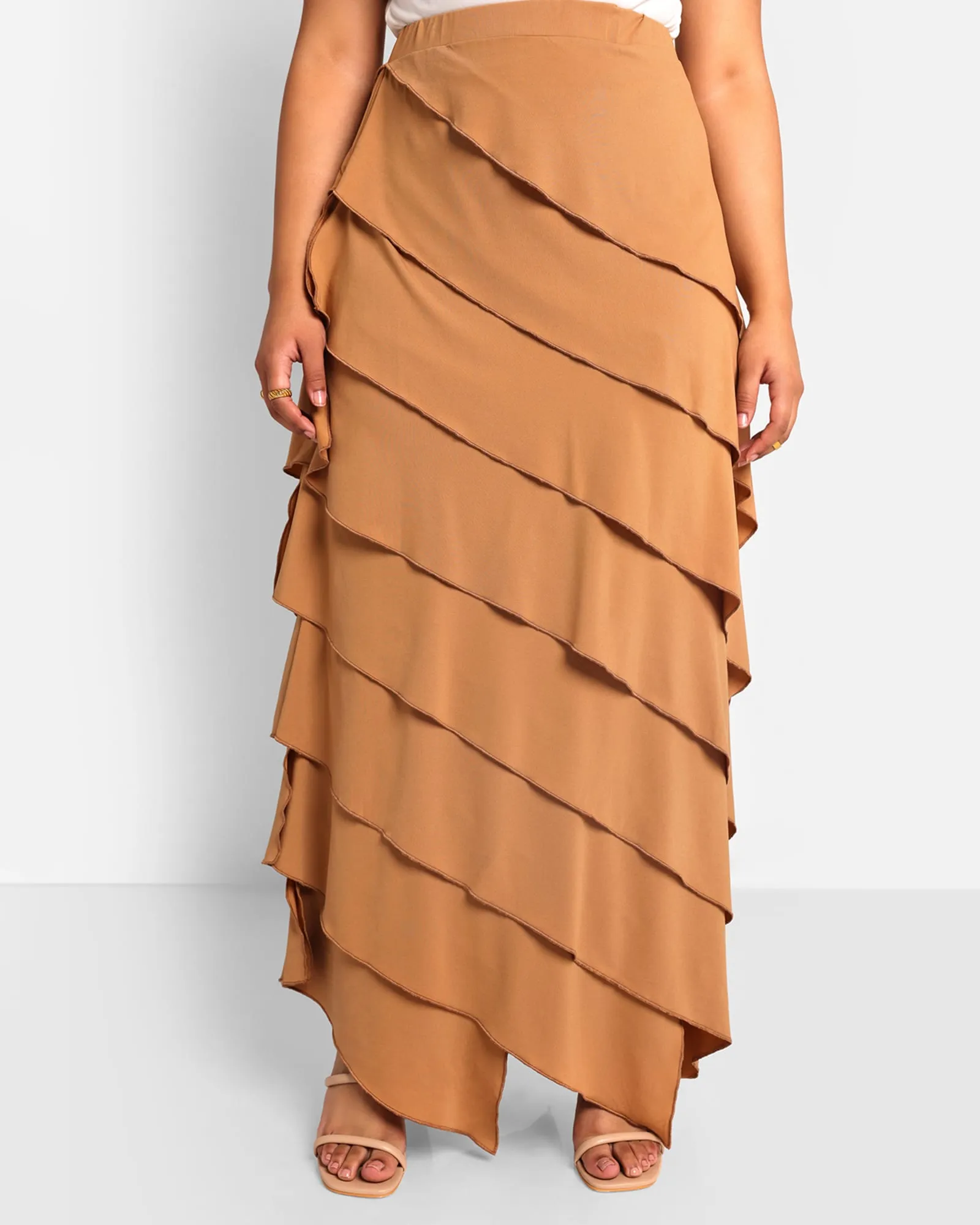 Rebdolls Women's Amanda Ruffle Maxi Bodycon Skirt | Brown